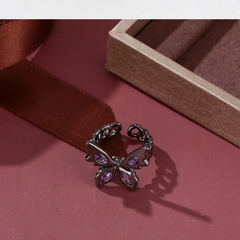 Amethyst Butterfly Copper Balance Adjustable Ring