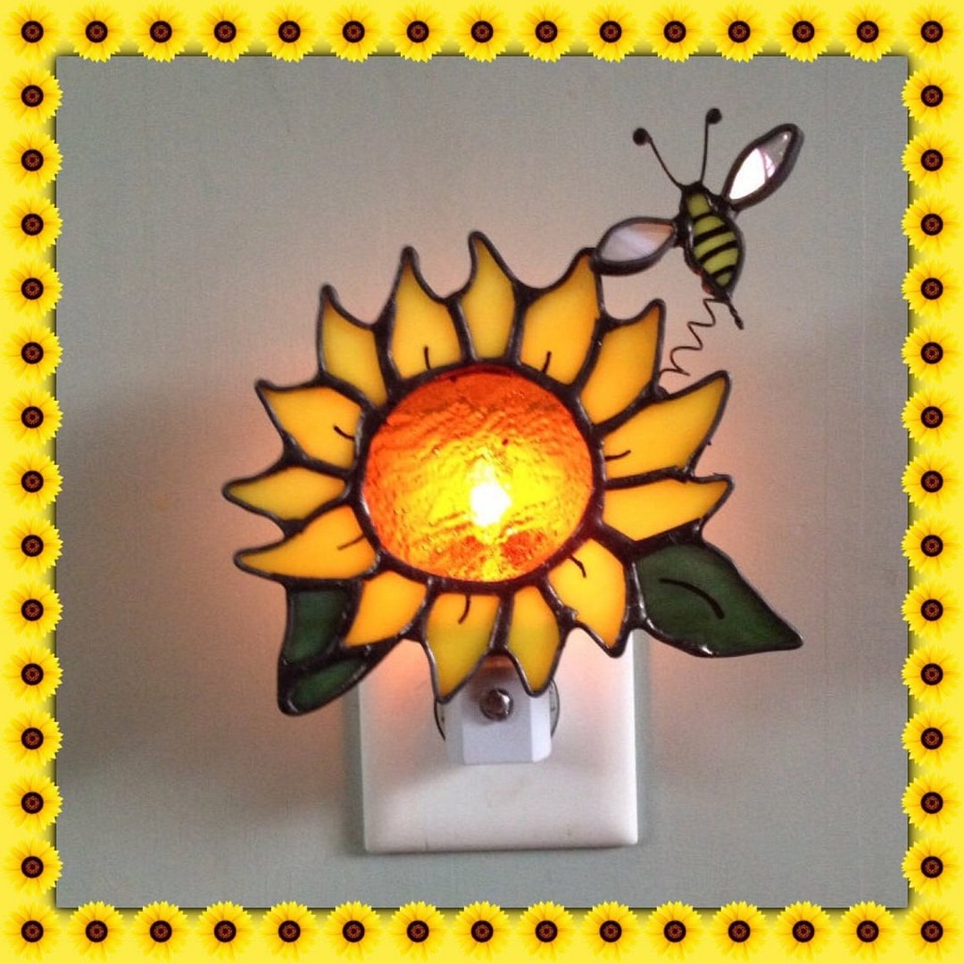 Sunflower, Bumble Bee, Stained Glass, Night light, Sun Catcher, or Wind