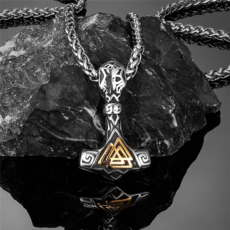 Viking Valknut Mjolnir Stainless Steel Necklace