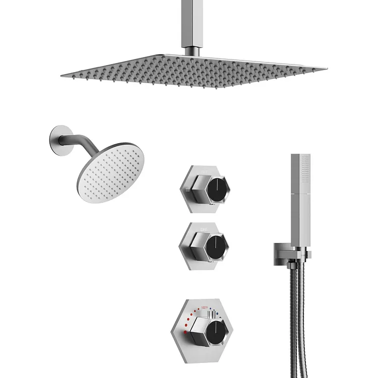 EVERSTEIN 12" Dual Shower System with Thermostatic Valve and Handheld Spray Brushed Nickel