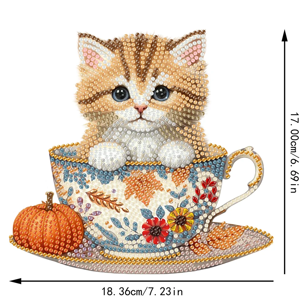 2D Flat Cat DIY Shaking Head Teacup Cat Diamond Painting Desktop Decorations