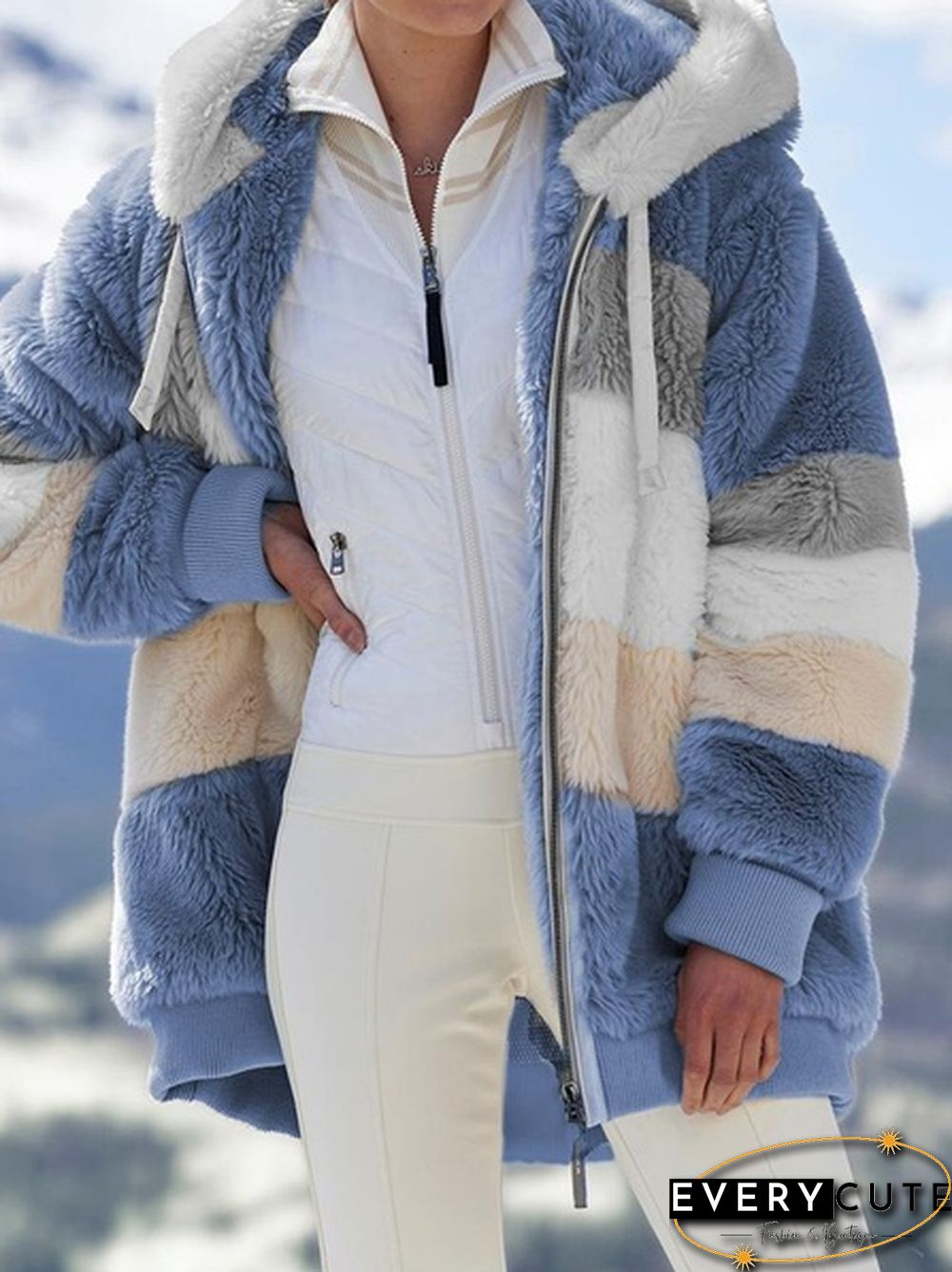 New Winter Womens Fashion Jacket Hooded Warm Plush Loose for Women Patchwork Outerwear