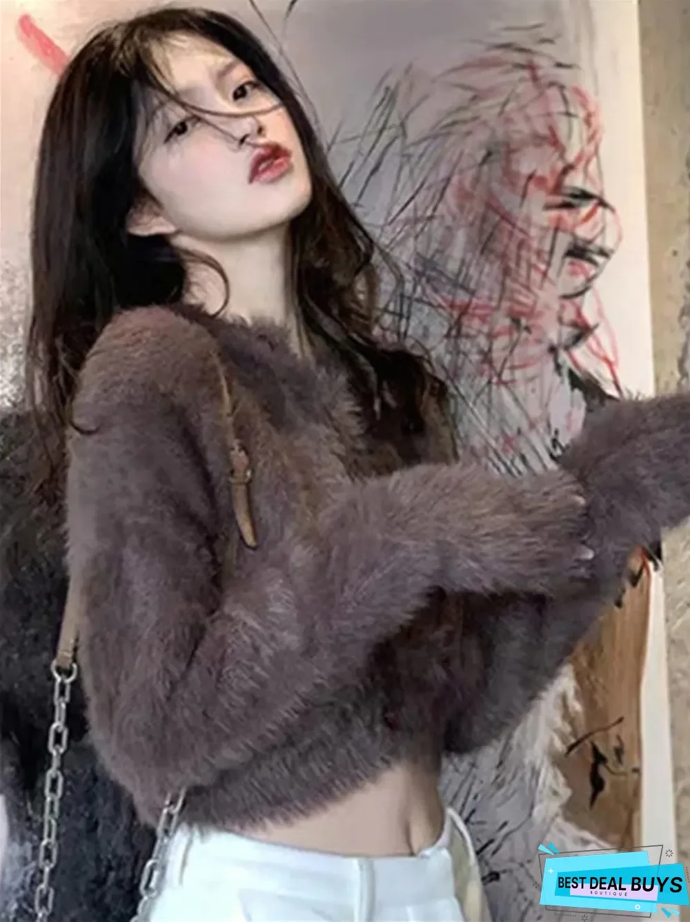 Retro Lazy Short Design Coffee Sweater