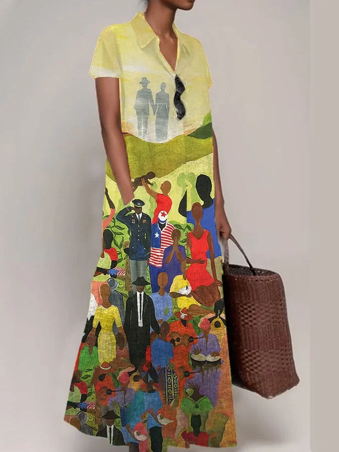 Women's Black Juneteenth Independence And Freedom Print Shirt Dress 