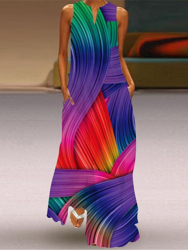 Women Half Sleeve V-neck Solid Color Dress