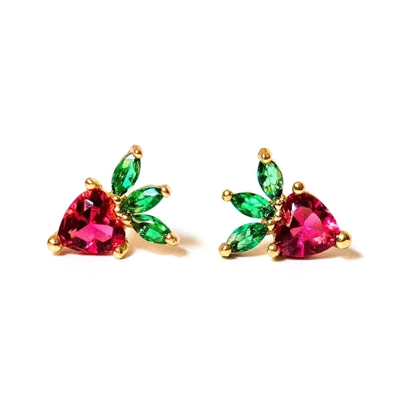1 Pair Cute Minimalist Fruit Plating Diamond Copper Ear Studs