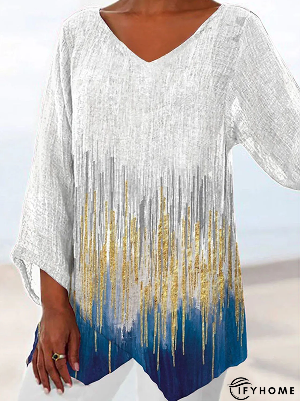 Women Casual Abstract Autumn Polyester Daily Loose Best Sell Long sleeve Regular Size Tunic Top | IFYHOME