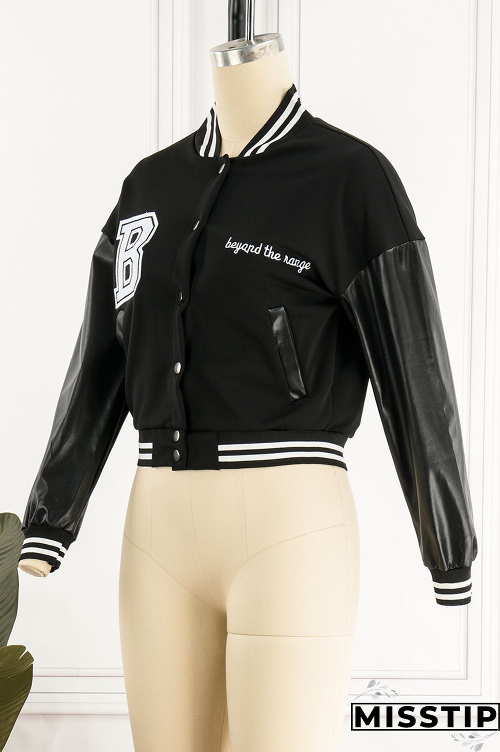 Black Fashion Casual Patchwork Embroidered Letter Outerwear
