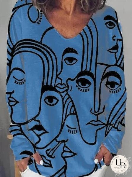 Abstract Print Long Sleeve T-shirt for Women