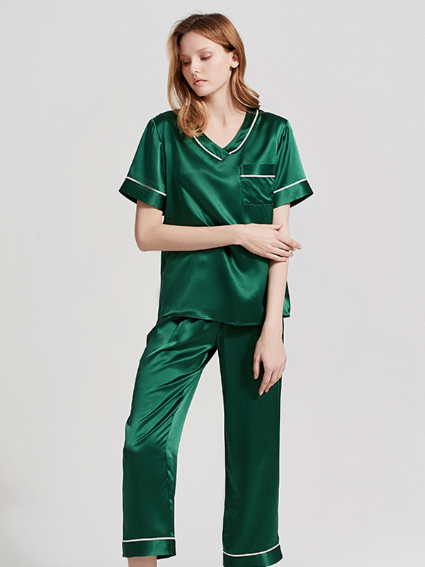 Luxury Lifestyle V Neck Short Sleeves Silk Pajamas Set-Luxury Silk Life