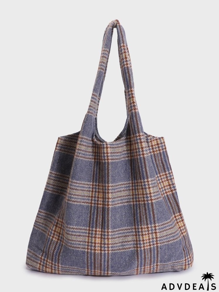 Allover Plaid Shoulder Tote Bag
