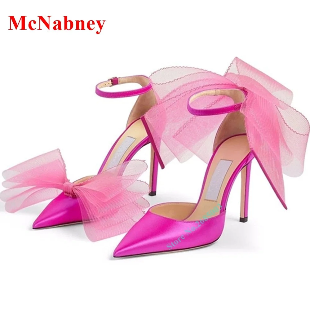 Mesh Butterfly Knot Women's Sandals Pointed Toe Solid Silk Ankle Straps Thin High Heel Sexy Women Shoes Designer Sandals Summer