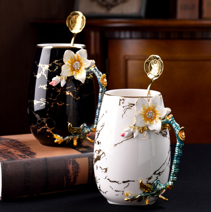 Bone China Enamel Tea And Coffee Cup with Spoon
