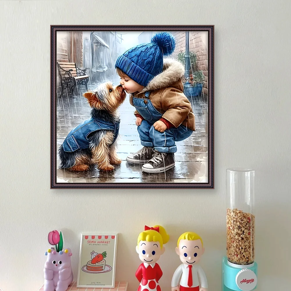 11CT Full Stamped Cross Stitch - Boy And Puppy (40*40cm)