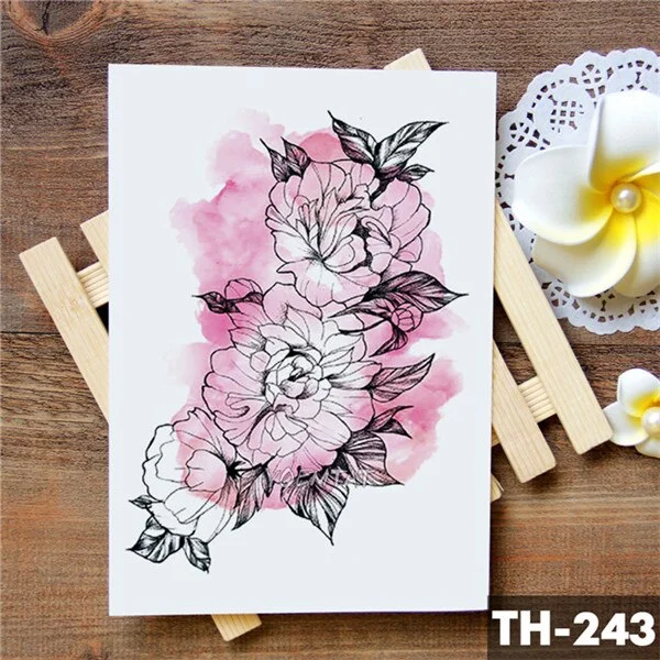 Watercolor Triangle Geometric Round Rose Temporary Tattoo Sticker Flower Peony Pendant Waterproof Tattoo Art Fake Tatoo