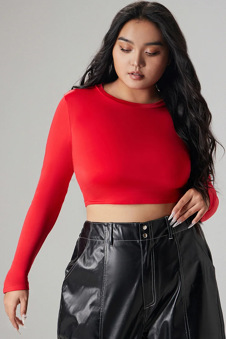 Xpluswear Design Plus Size Casual Blouse Red Round Neck Long Sleeve Knitted Blouse [Pre-Order]