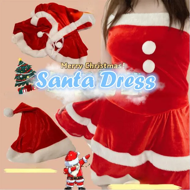 M-3XL Plus Size Kawaii Christmas Santa Dress Costume Set SP16845