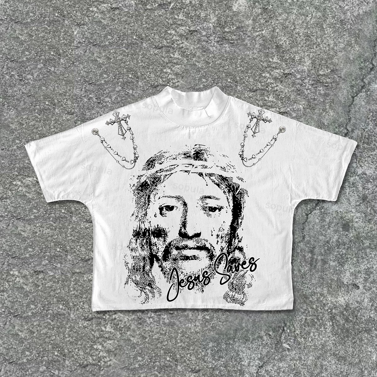 Sopula Vintage Jesus Cross Faith Graphic Print Cropped T-Shirts - SOPULA