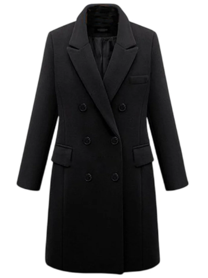 Autumn and Winter Women's Long Large Size Jacket Double-breasted Tweed Tweed Jacket-JRSEE