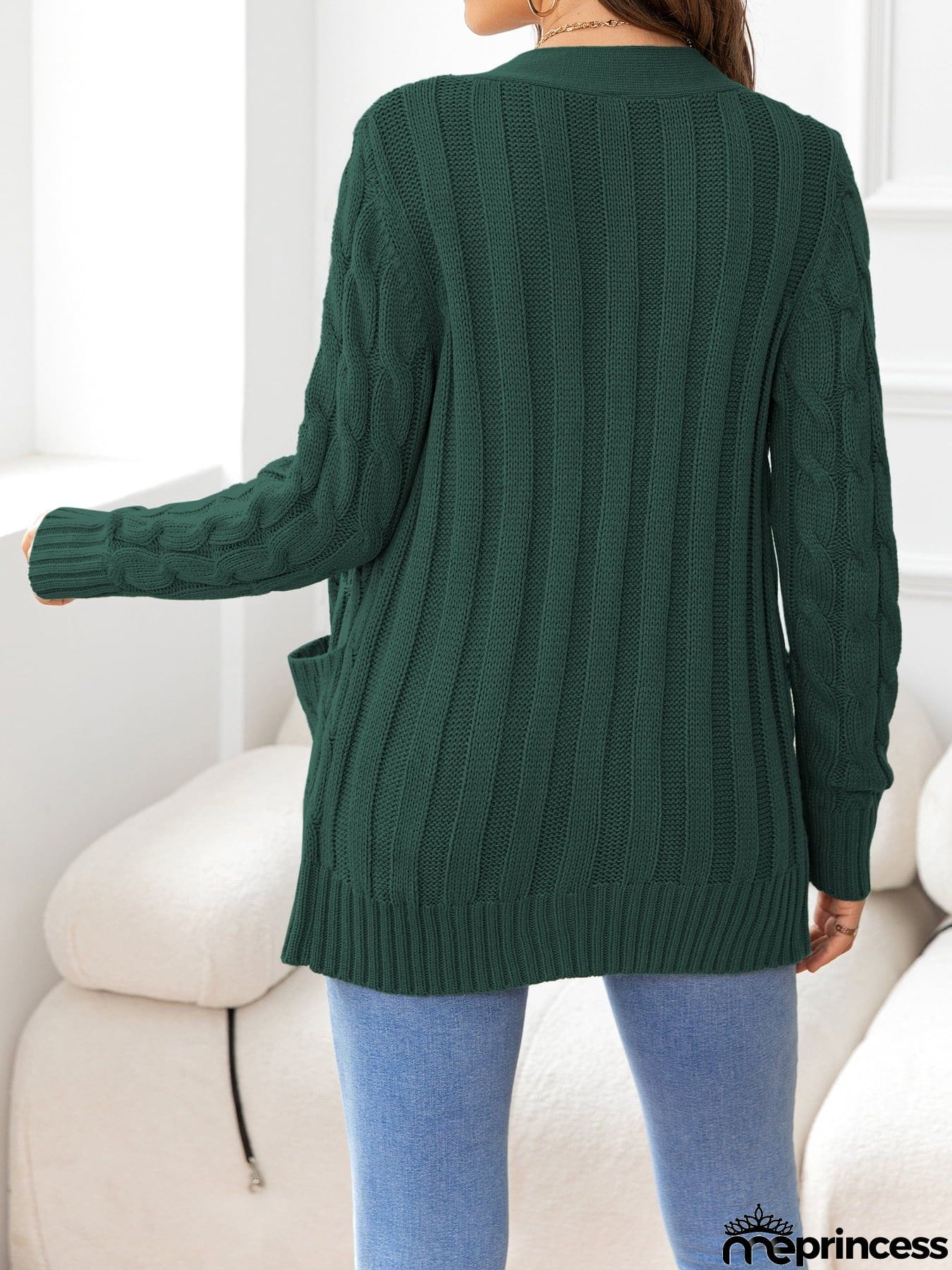 Button Down Cable-Knit Cardigan