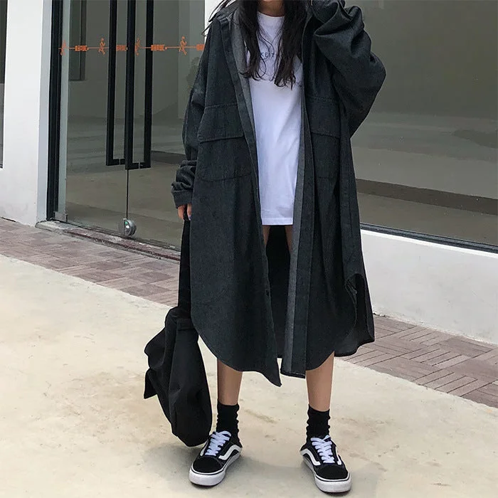 Autumn loose mid-length single-breasted denim trench coat