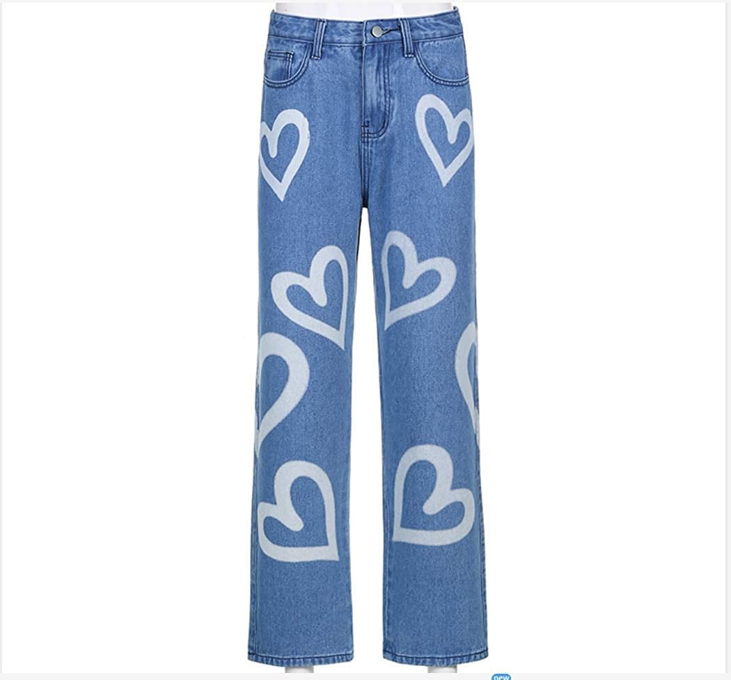🔥Buy 2 Free Shipping🔥Love print straight loose casual high waist jeans