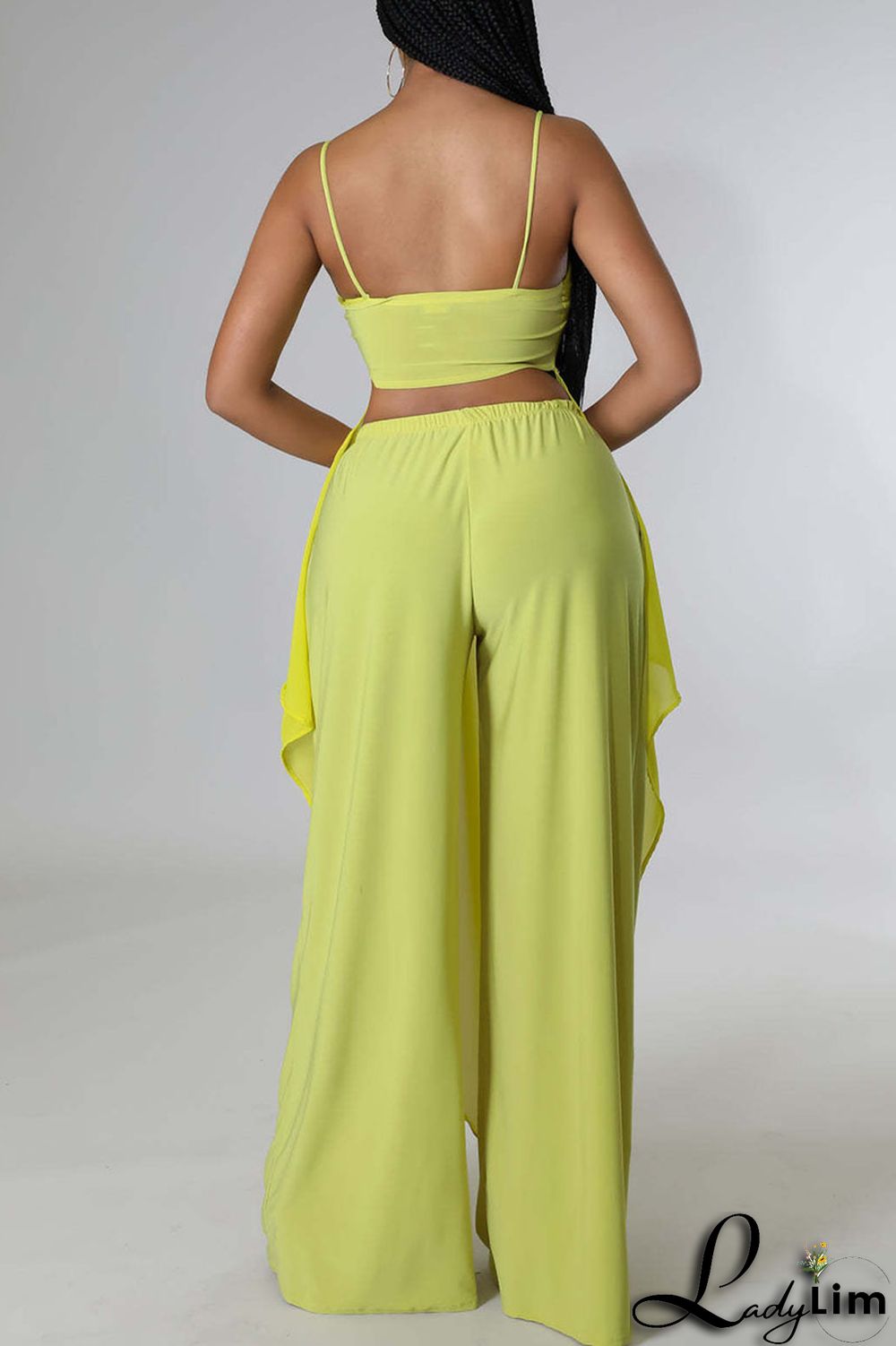 Tangerine Casual Solid Split Joint Asymmetrical Spaghetti Strap Sleeveless Two Pieces