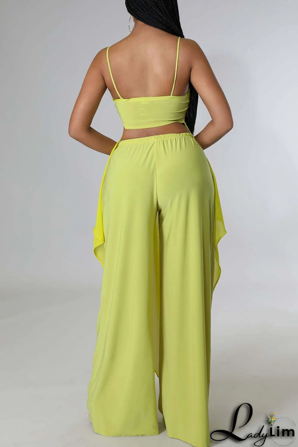 Tangerine Casual Solid Split Joint Asymmetrical Spaghetti Strap Sleeveless Two Pieces