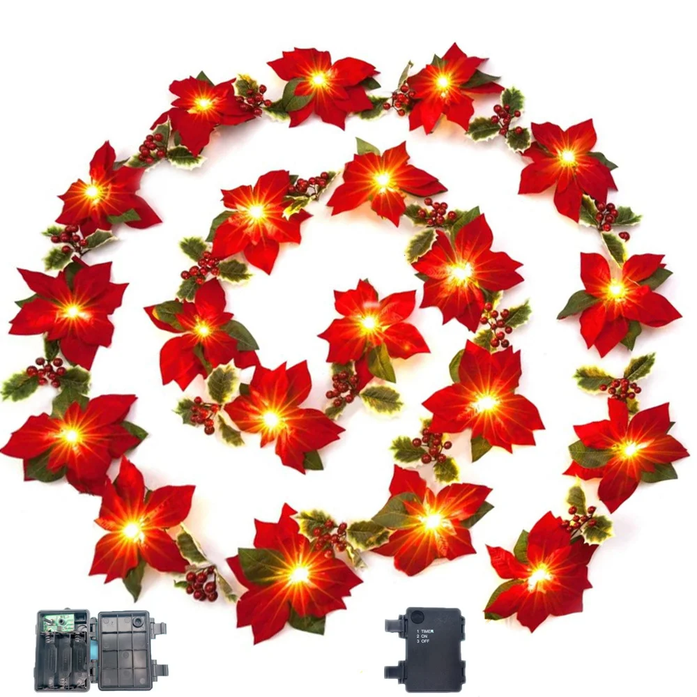 Christmas faux velvet flower string lights festive ornament