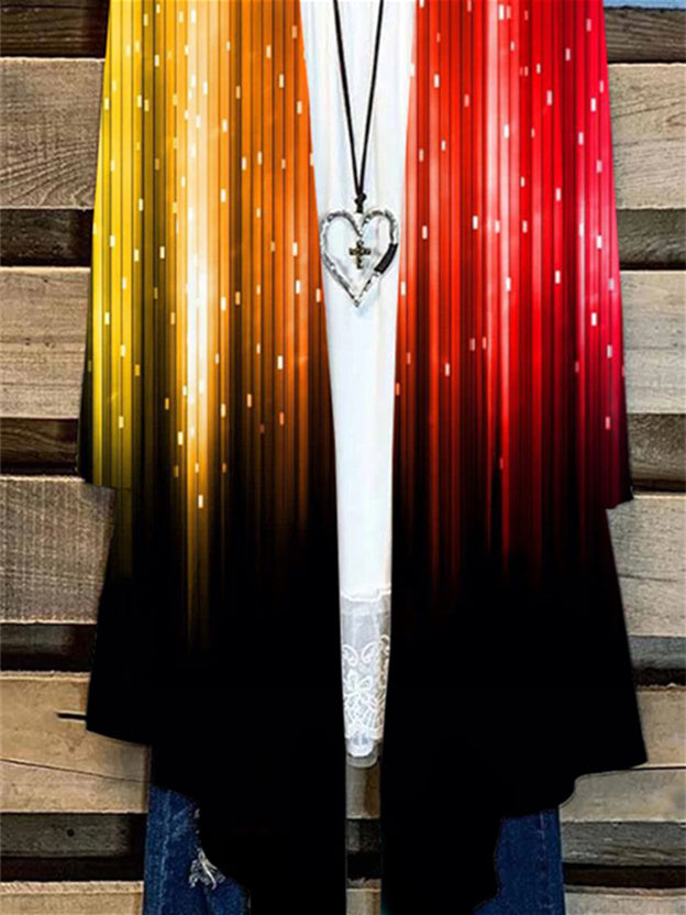 Women Long Sleeve Printed Gradient Casual Loose Simple Cardigan