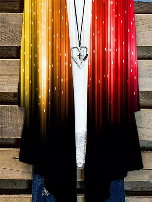 Women Long Sleeve Printed Gradient Casual Loose Simple Cardigan