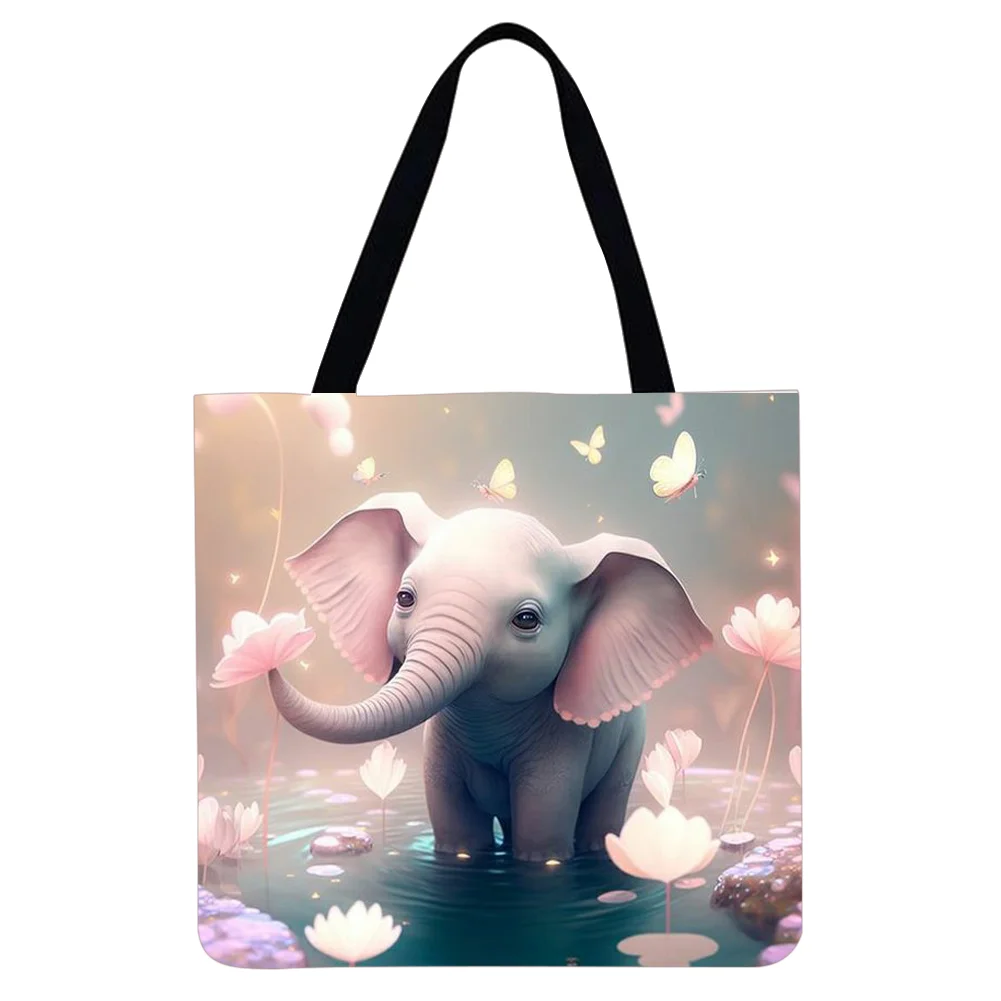 Linen Tote Bag - Lotus And Elephant