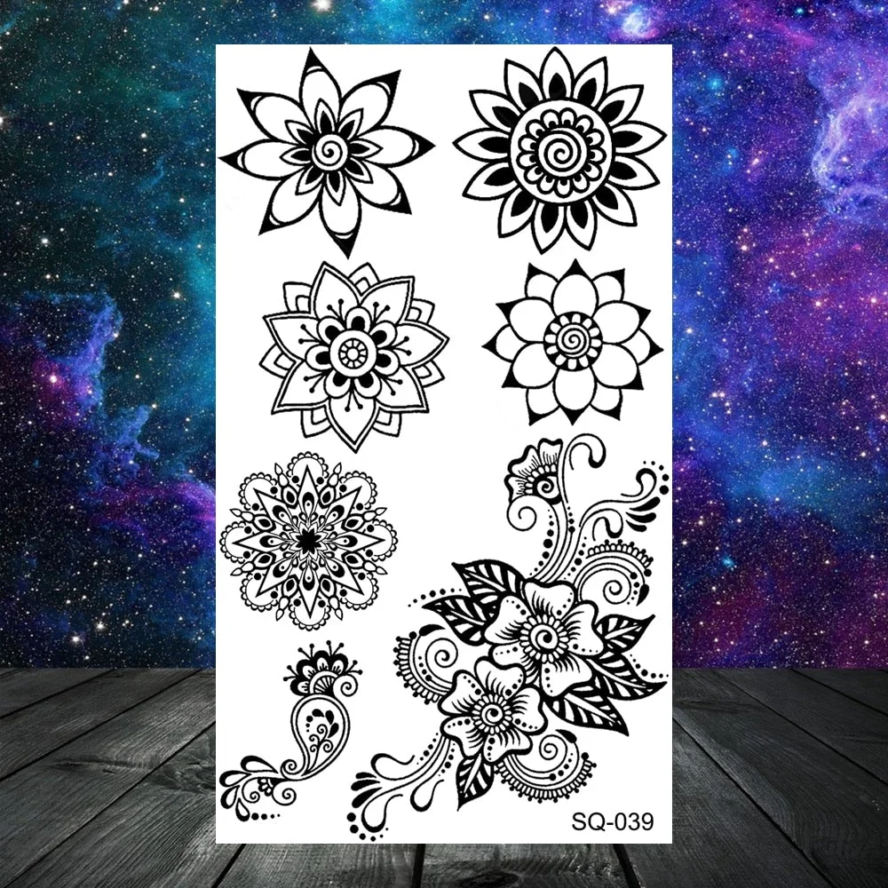 Small Skull Henna Feather Arrow Temporary Tattoos For Women Adult Kids Cross Scorpion Anchor Fake Tattoo Neck Arm Finger Tatoos