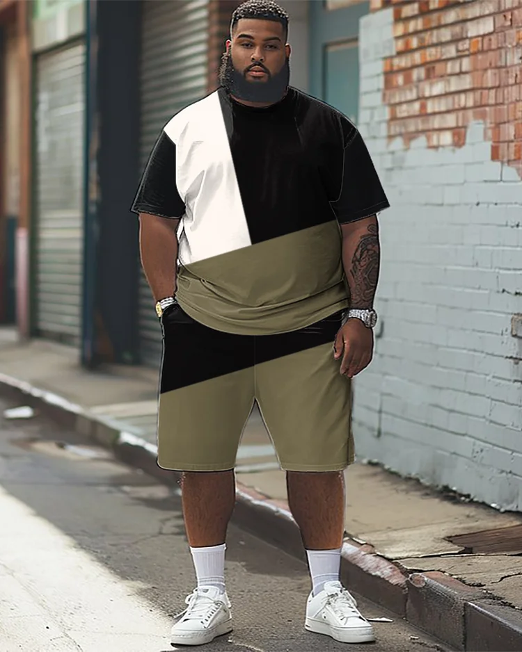 Men's Plus Size Simple Colorblock Printed T-shirt Shorts Suit