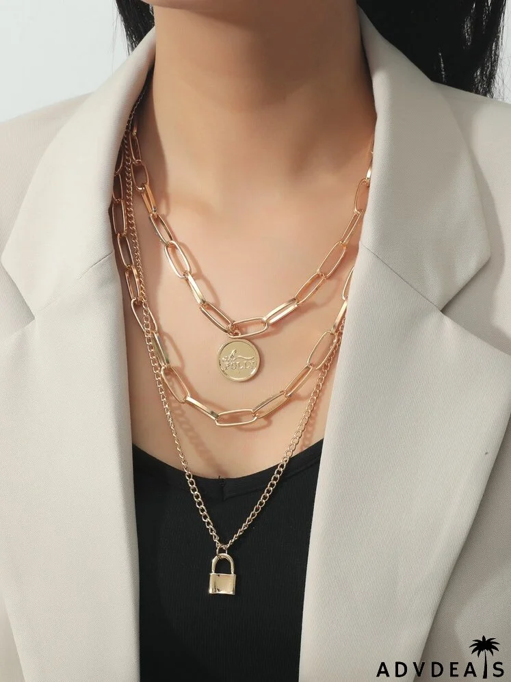 Lock Charm Layered Necklace