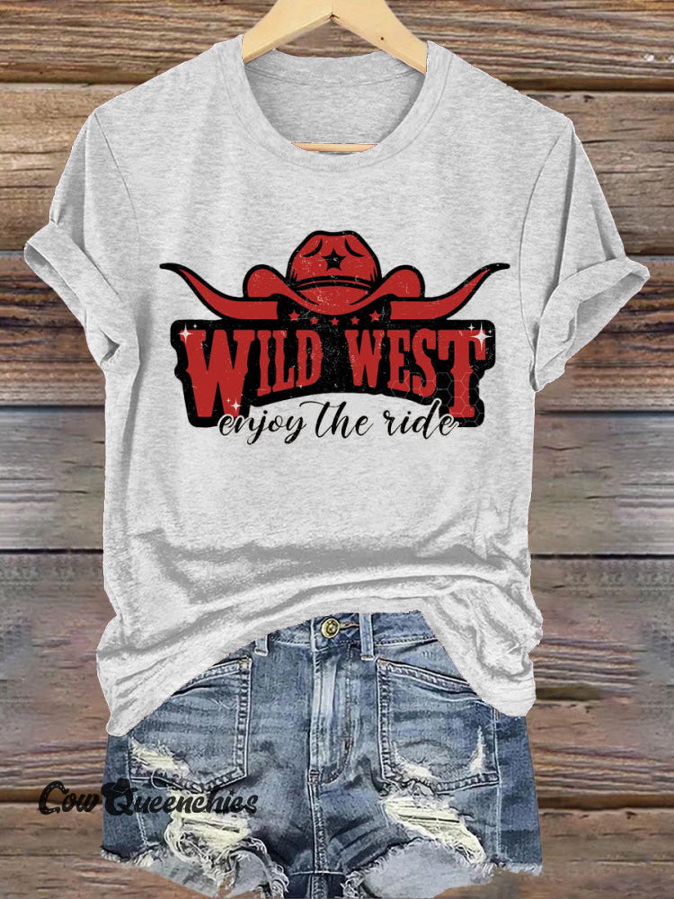 Wild West Printed Casual Crew Neck Short Sleeve T-Shirt White / S