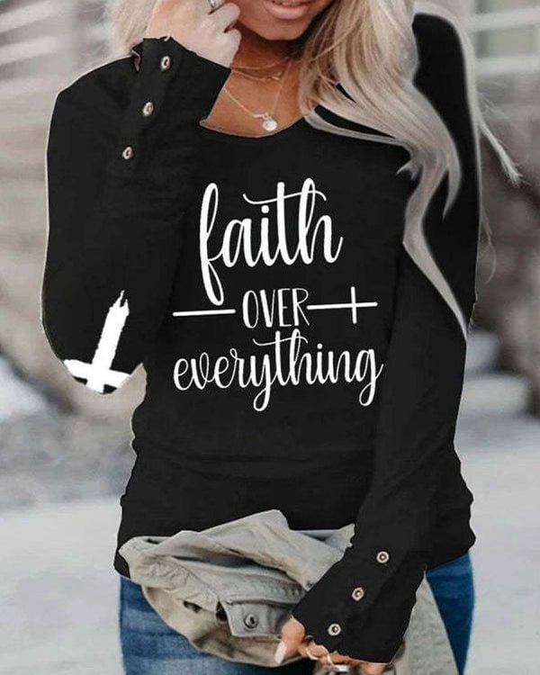 Round Neck Long Sleeve Printed T-shirt Top