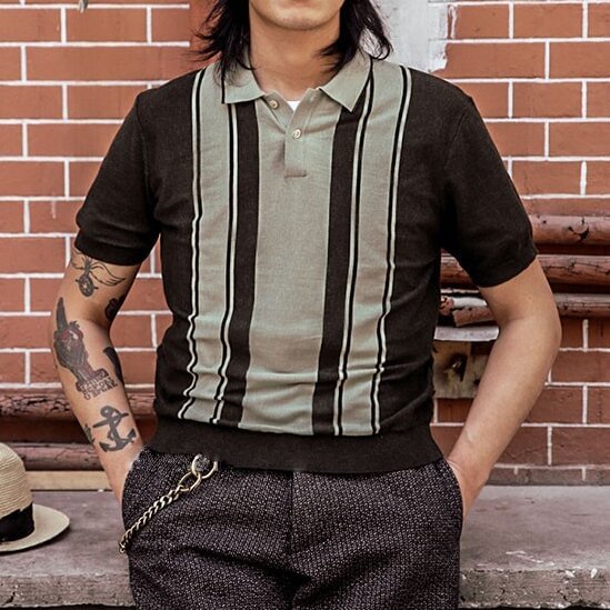 50s Lapel Pullover Retro Knit Short Sleeve Polo Shirt