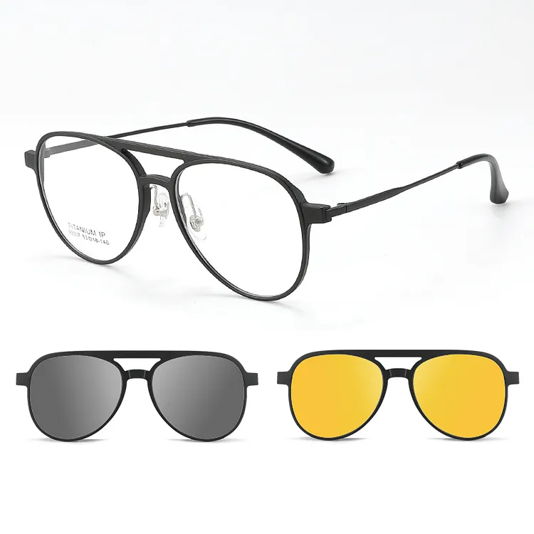 3 In 1 Pure Titanium Women Double Beam Glasses Frame With Polarized ...