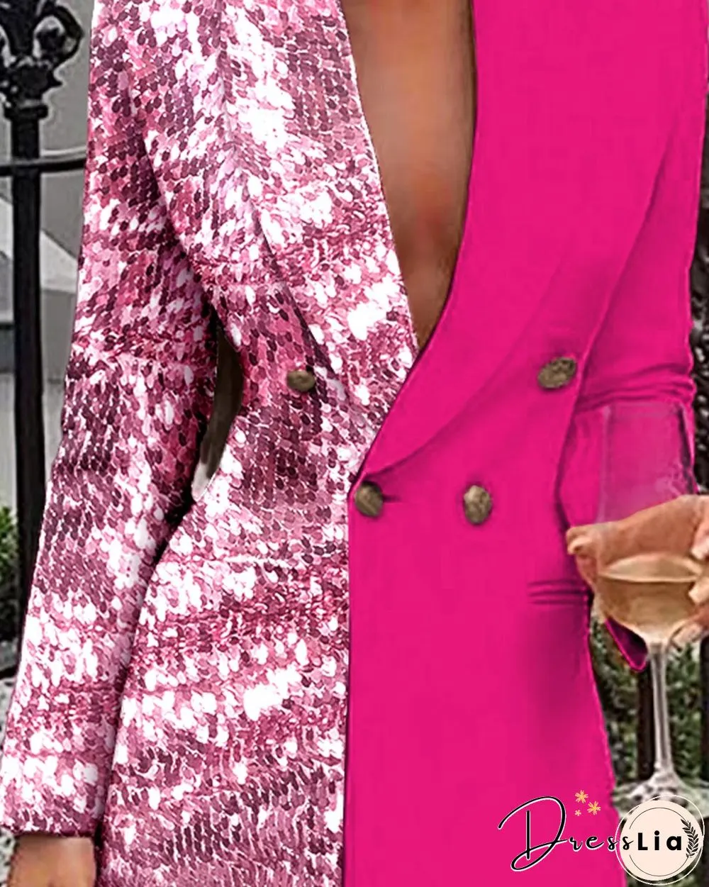 Sequins Colorblock Double Breasted Blazer Dress