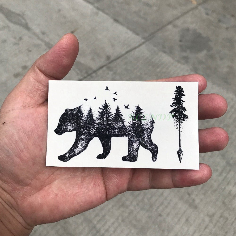 Waterproof Temporary Tattoo Siberia forest bear tree bird fox owl wolf whale tatto flash tatoo fake for girl women men 7