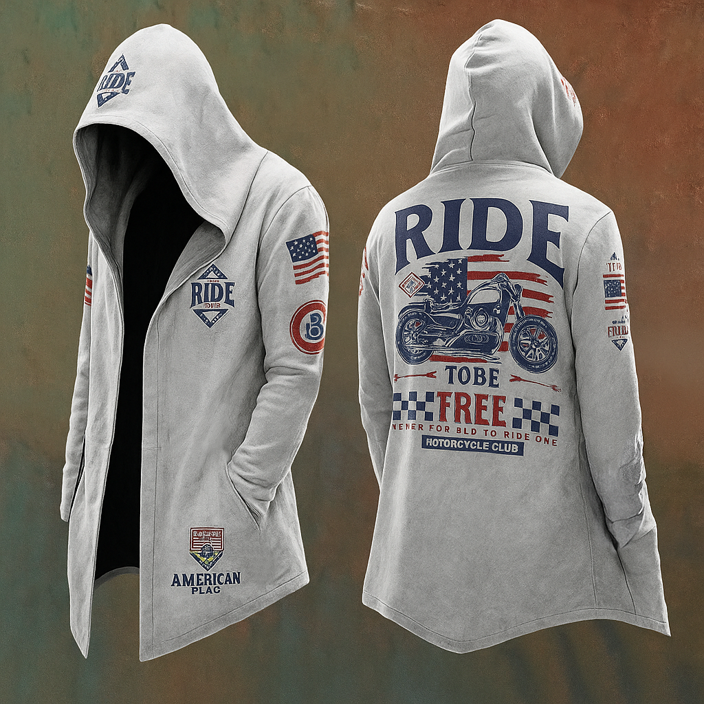 Men's American Retro Ride Free Design Streetwear Hooded Jacket / Rvogue / Rvogue