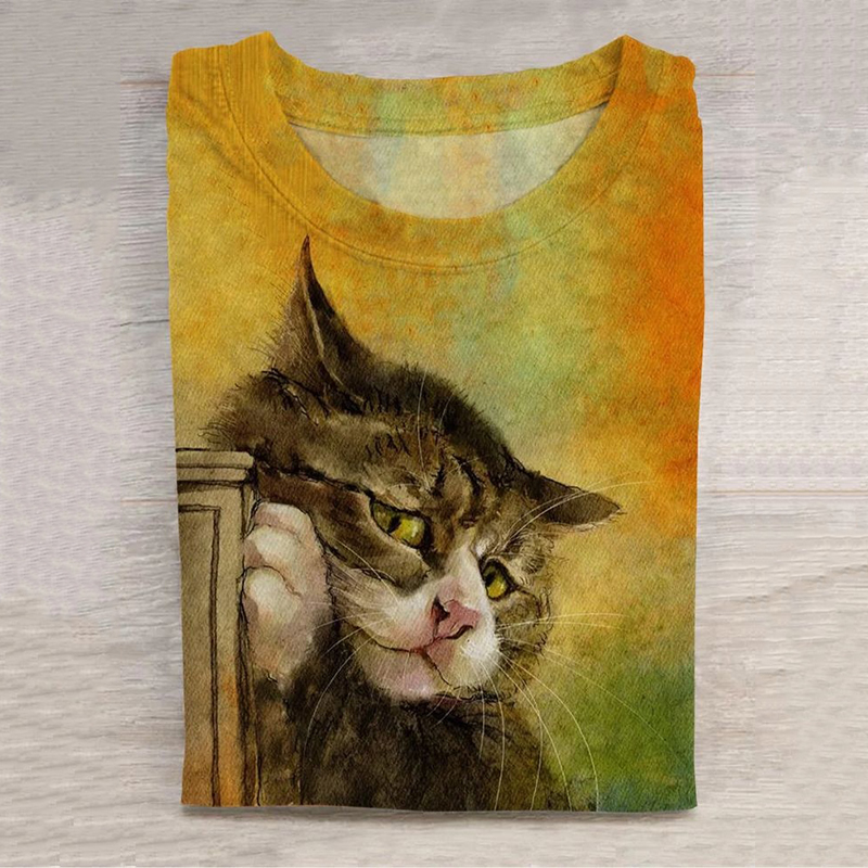 Comstylish Women's Funny Doubt Cat Pattern Casual T-shirt