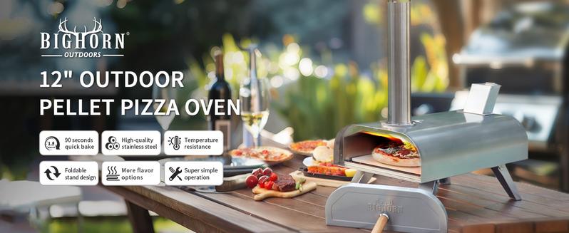 Product Introduction of BIG HORN 12''/16'' Wood Pellet Pizza Ovens. 660°F Bake Neapolitan Pizza in 90s. Portable Outdoor Pizza Grill Stove. Stainless Steel. for Outdoor Backyard Camping 0