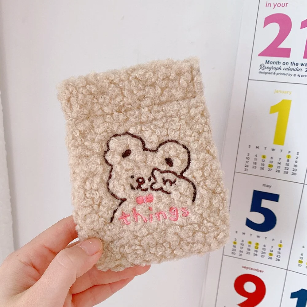 W&G Korean Cute Ins Plush Cosmetic Bag Soft Cute Bear Earphone Bag Clutch Bag Lipstick Storage Coin Purse