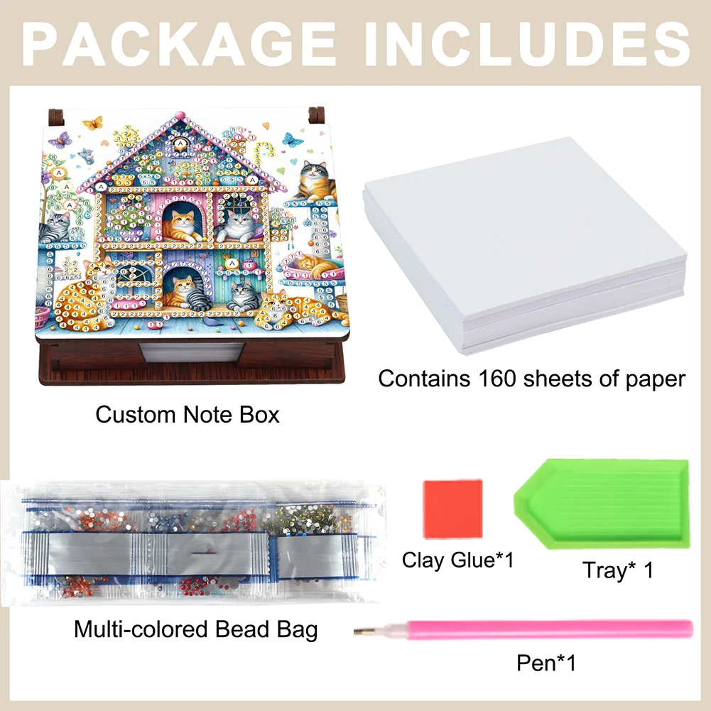 DIY Cat Diamond Painting Note Box Paper 160 Sheets of Paper for DIY Art Craft