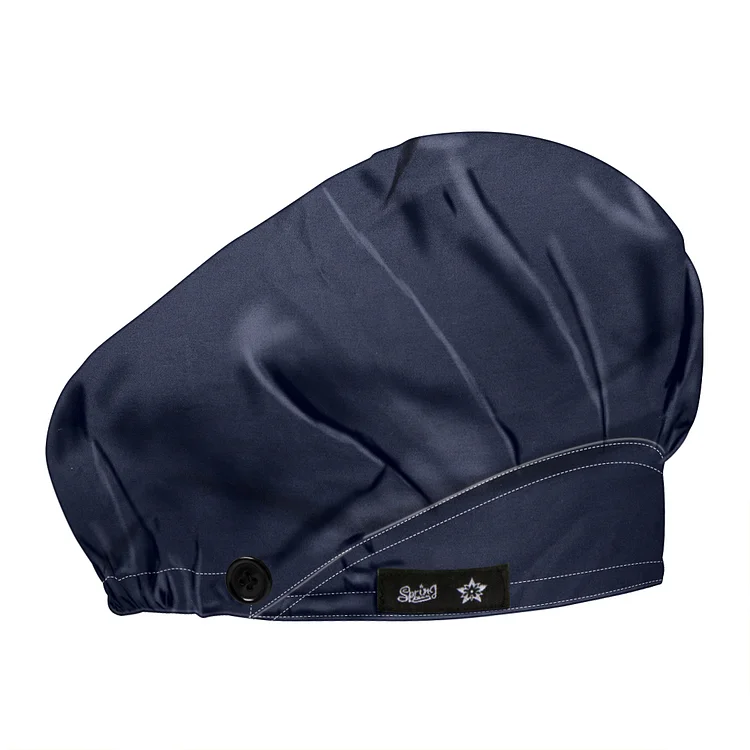 Women's Navy Blue Bouffant Hats Beanies Working Cap Button Sweatband Adjustable