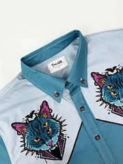 【BAON】[unisex] Dyuta Rock Cat Printing Over Short Sleeve T Men Women Oversize T Shirts Vintage Cat Graphics Print
