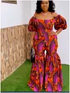 Abstract Printed A-line Short Sleeves Round-neck Maxi Dresses