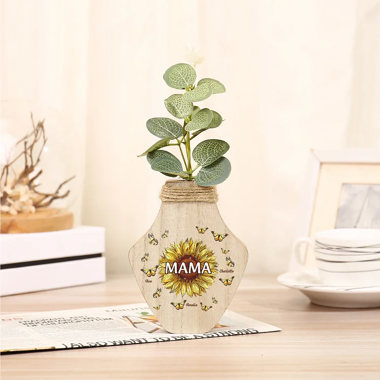 Kettenmachen Holz Personalisierte 3 Namen & Text Sonnenblume Vase